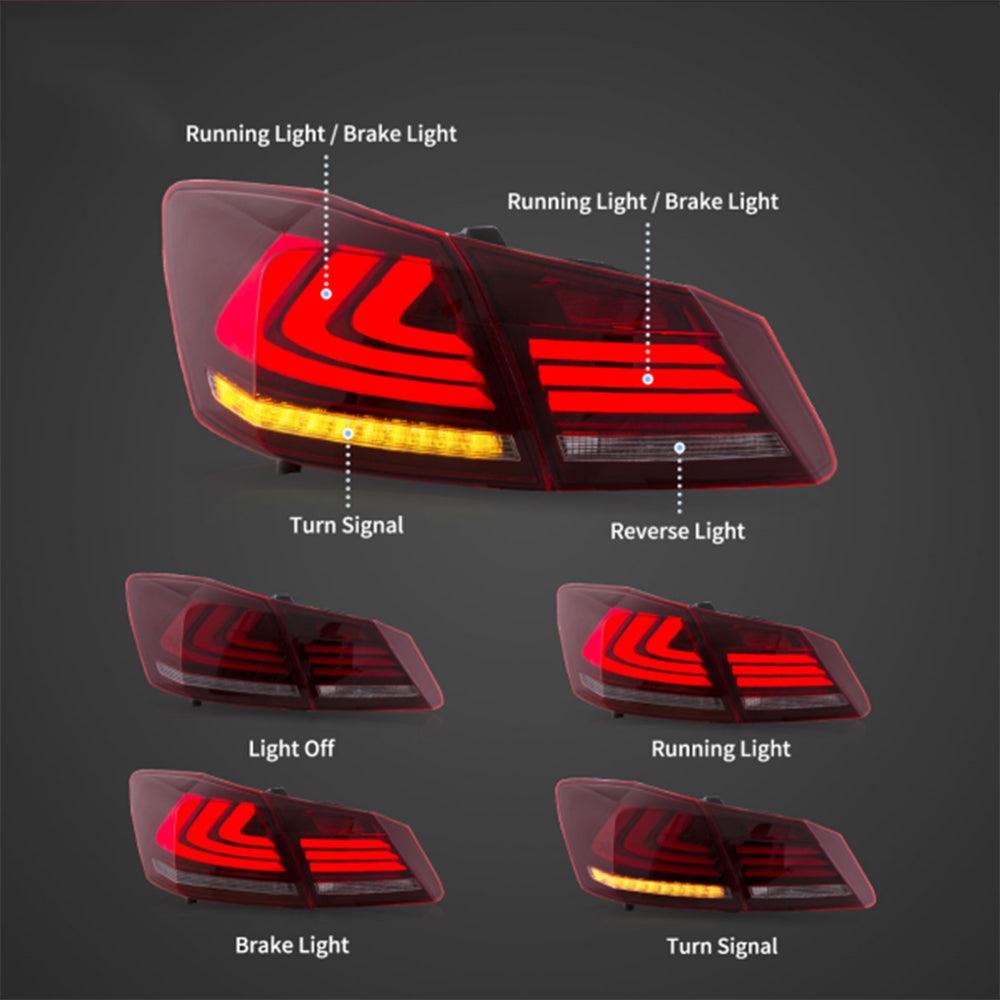 مجموعة مصابيح خلفية LED مع إشارة انعطاف متسلسلة لسيارة هوندا أكورد سيدان الجيل التاسع موديلات 2013-2017