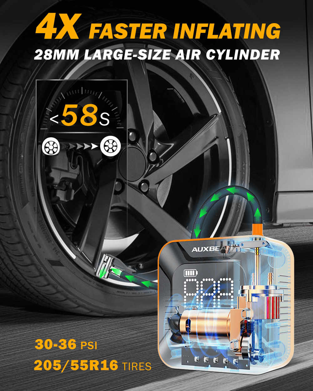 🆕Model-H6 28mm Cylinder Portable Car Tire Inflator Air Compressor Pump for Pickup Truck Car Motorcycle Bike Ball 