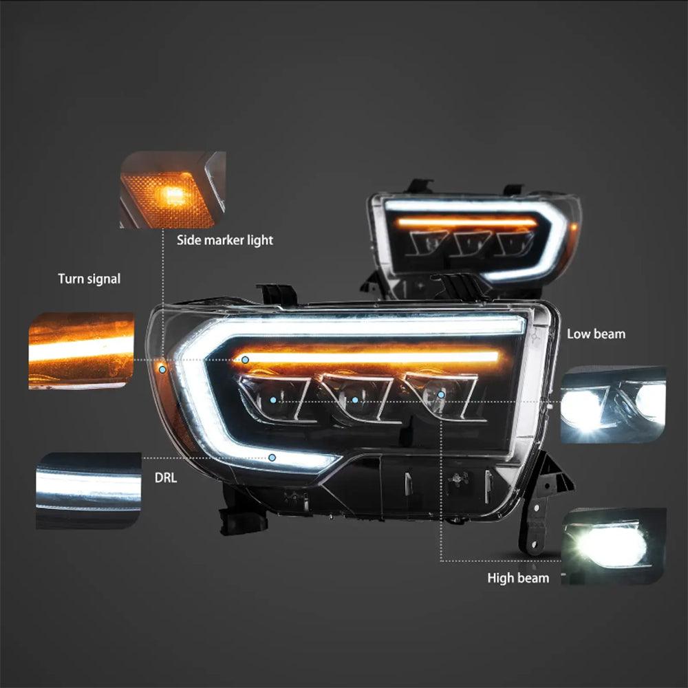 LED Headlight Assembly Matrix Projector Black For 2007-2013 Toyota Tundra 2th Gen (XK50) &amp; 2008-2021 Toyota Sequoia SR5 2th Gen (XK60)