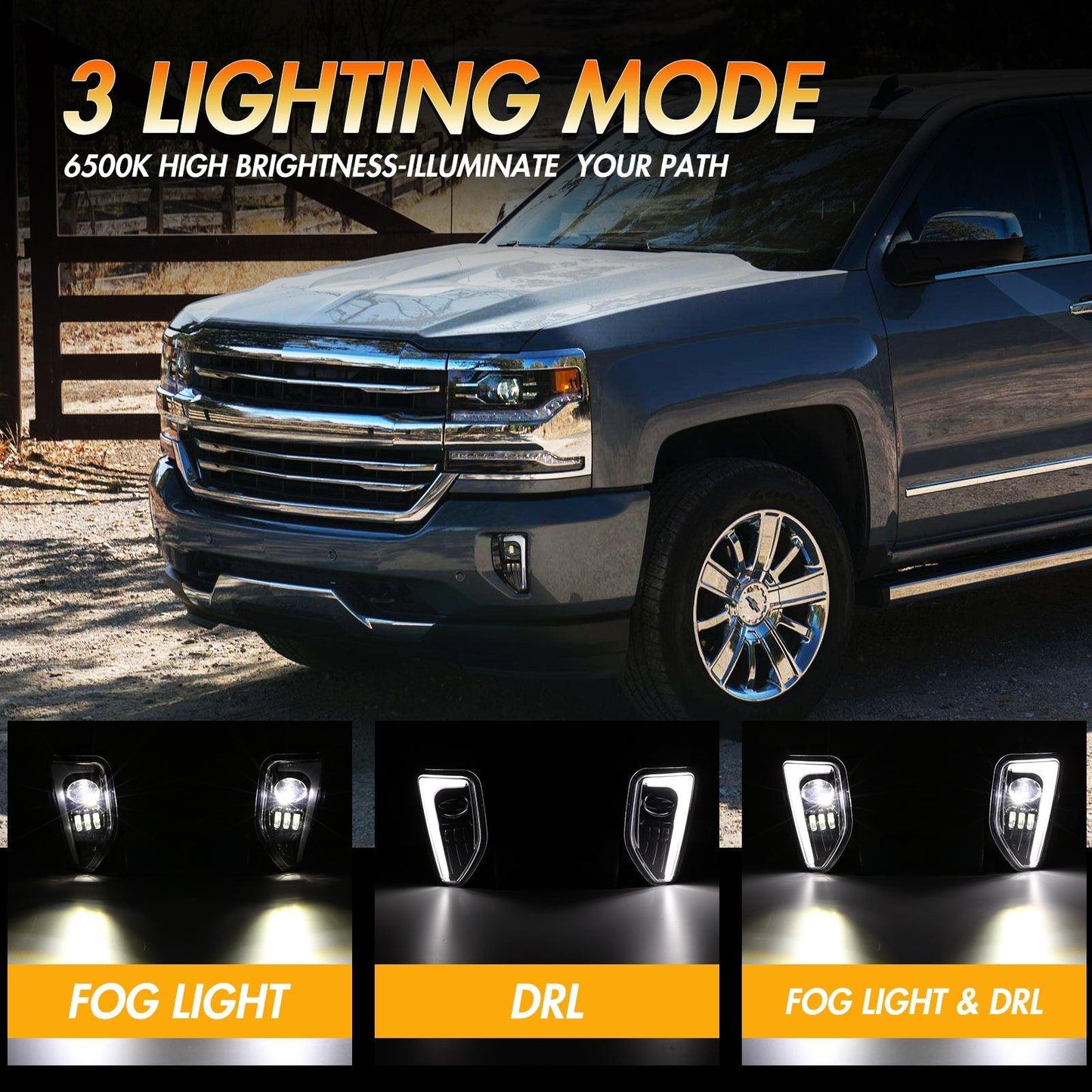 (2pcs/set) 45W LED DOT Fog Lights for 2016-2018 Chevy Silverado 1500 Black/Chrome
