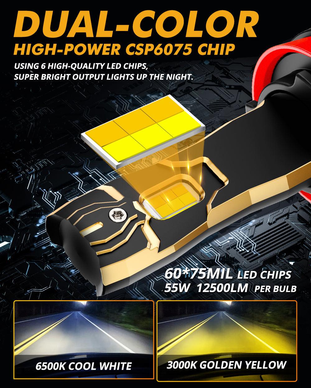 H11/H9/H8/H16JP LED Bulb Fog Lights/Low Beam Lights 110W 25000LM GX Bi-Color Series High Power & Brightness Dual Color Switchback | 2 Bulbs - Auxbeam  – éclairage LED auto