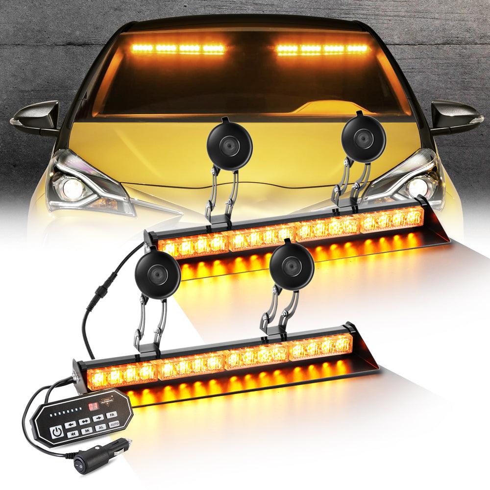 شريطان ضوئيان وامضان مقاس 17 بوصة على الزجاج الأمامي ولوحة القيادة مزودان بـ 20 نمطًا وامضًا مع حامل شفط للمركبات والشاحنات والسيارات الرياضية متعددة الاستخدامات والمركبات الرباعية