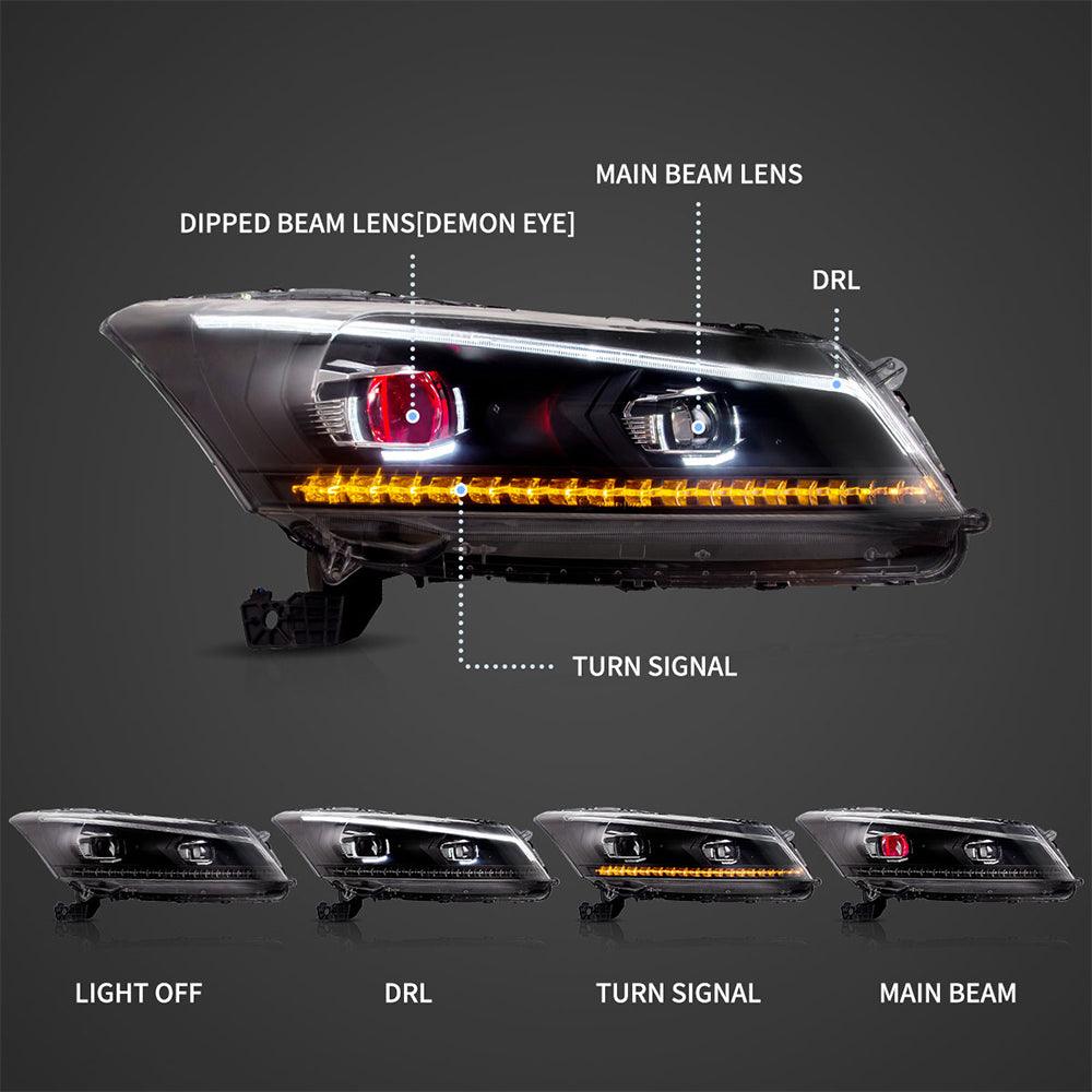 LED Headlight Assembly Projector Black For 2008-2012 Honda Accord 8th Gen Inspire US Type