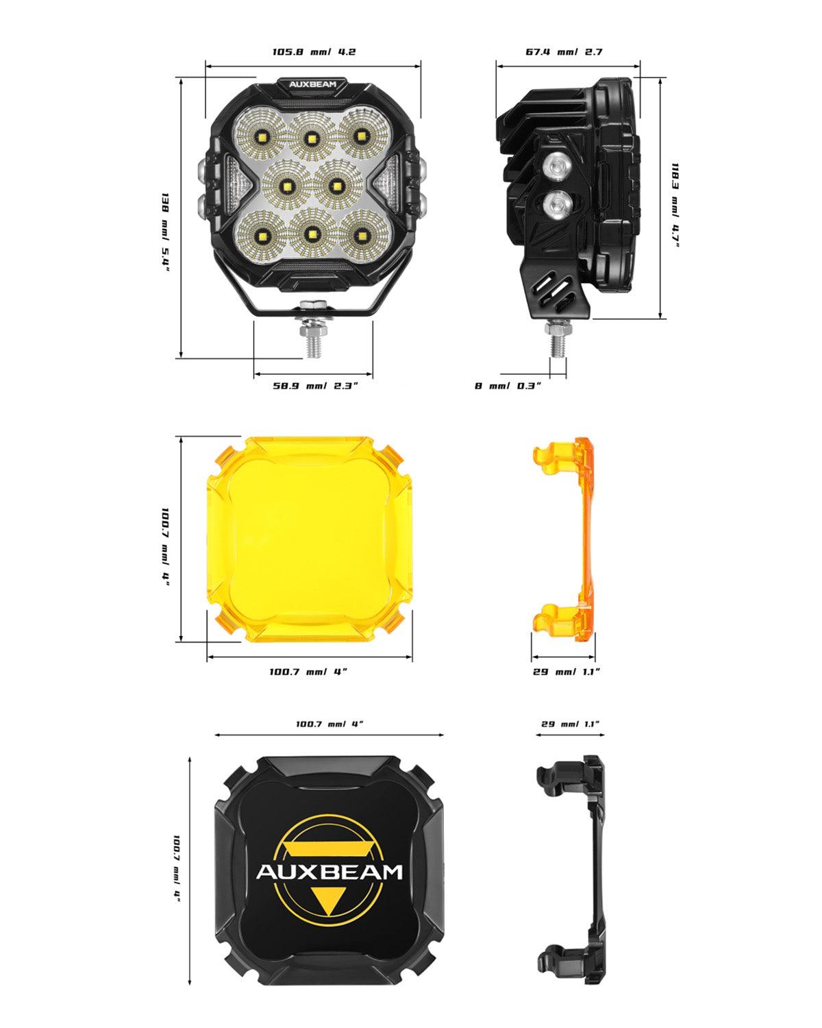 CUBE-Z Series 4 Inch Flood LED Pod Lights Off Road Lights with White DRL & Amber Turn Signal Lights - Auxbeam  – éclairage LED auto