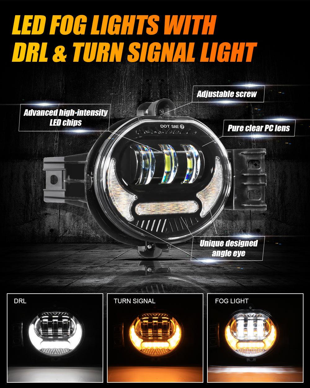 (2pcs/set) LED Fog Light Assembly with DRL and Turn Signal for Dodge Ram 1500 2002-2008, Dodge Ram 2500/3500 2003-2009 Black