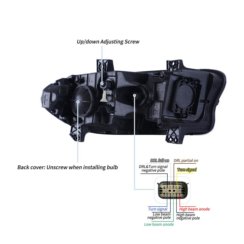 مجموعة مصابيح أمامية LED مزدوجة الشعاع باللون الأسود لسيارة دودج تشارجر الجيل السابع (LD) موديلات 2015-2023