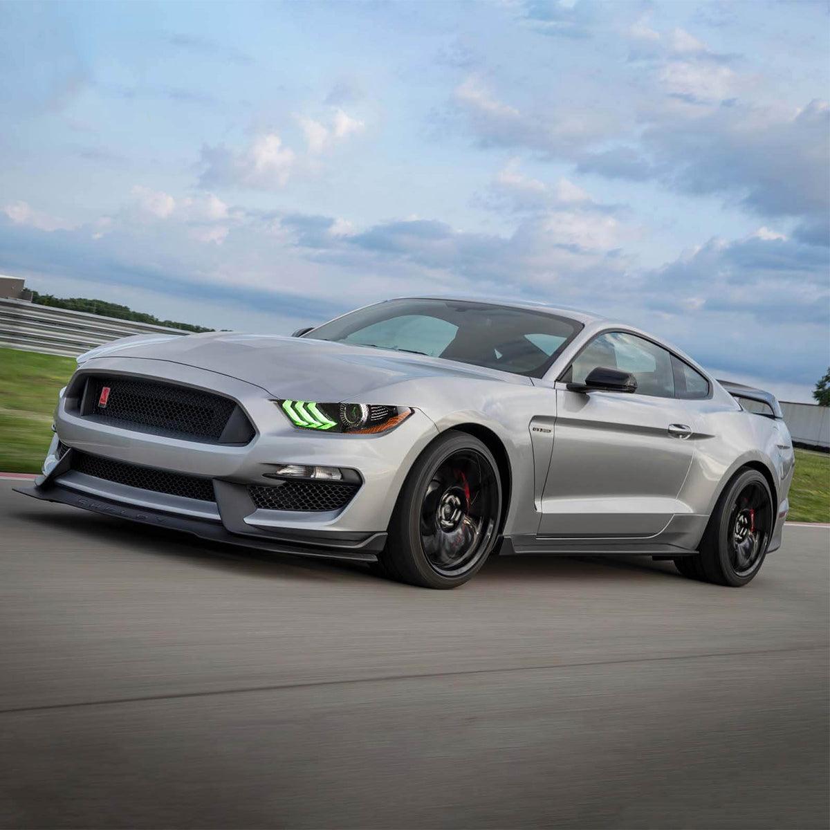 LED Headlight Assembly RGB Dual Beam Projector For 2018-up Ford Mustang 6th Gen Black