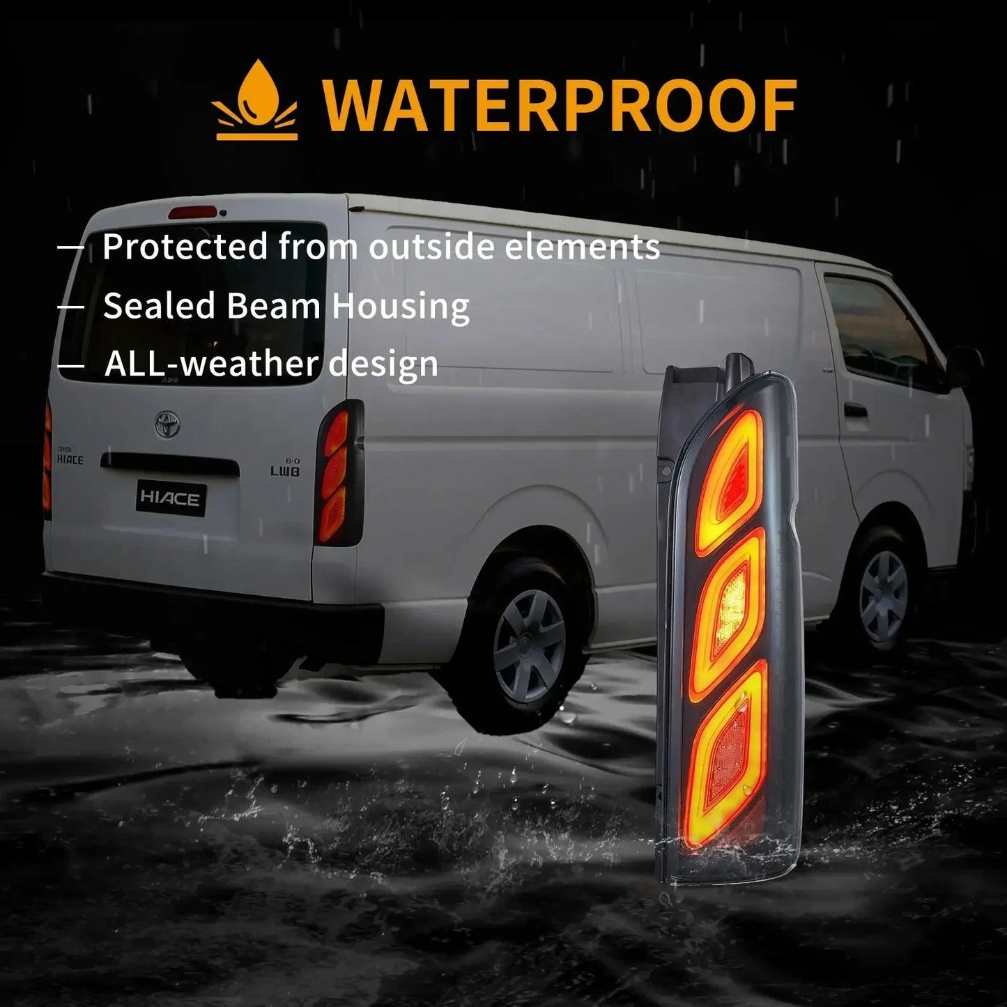 مجموعة مصابيح خلفية LED مع أضواء نهارية متحركة لسيارة تويوتا هايس الجيل الخامس (H200) موديلات 2005-2018