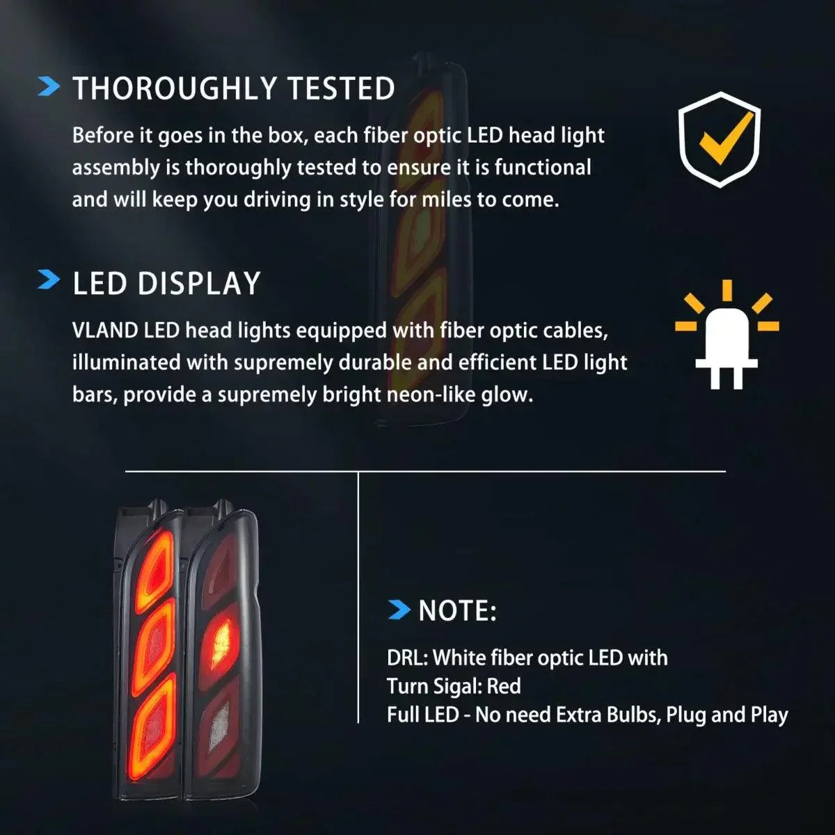 مجموعة مصابيح خلفية LED مع أضواء نهارية متحركة لسيارة تويوتا هايس الجيل الخامس (H200) موديلات 2005-2018