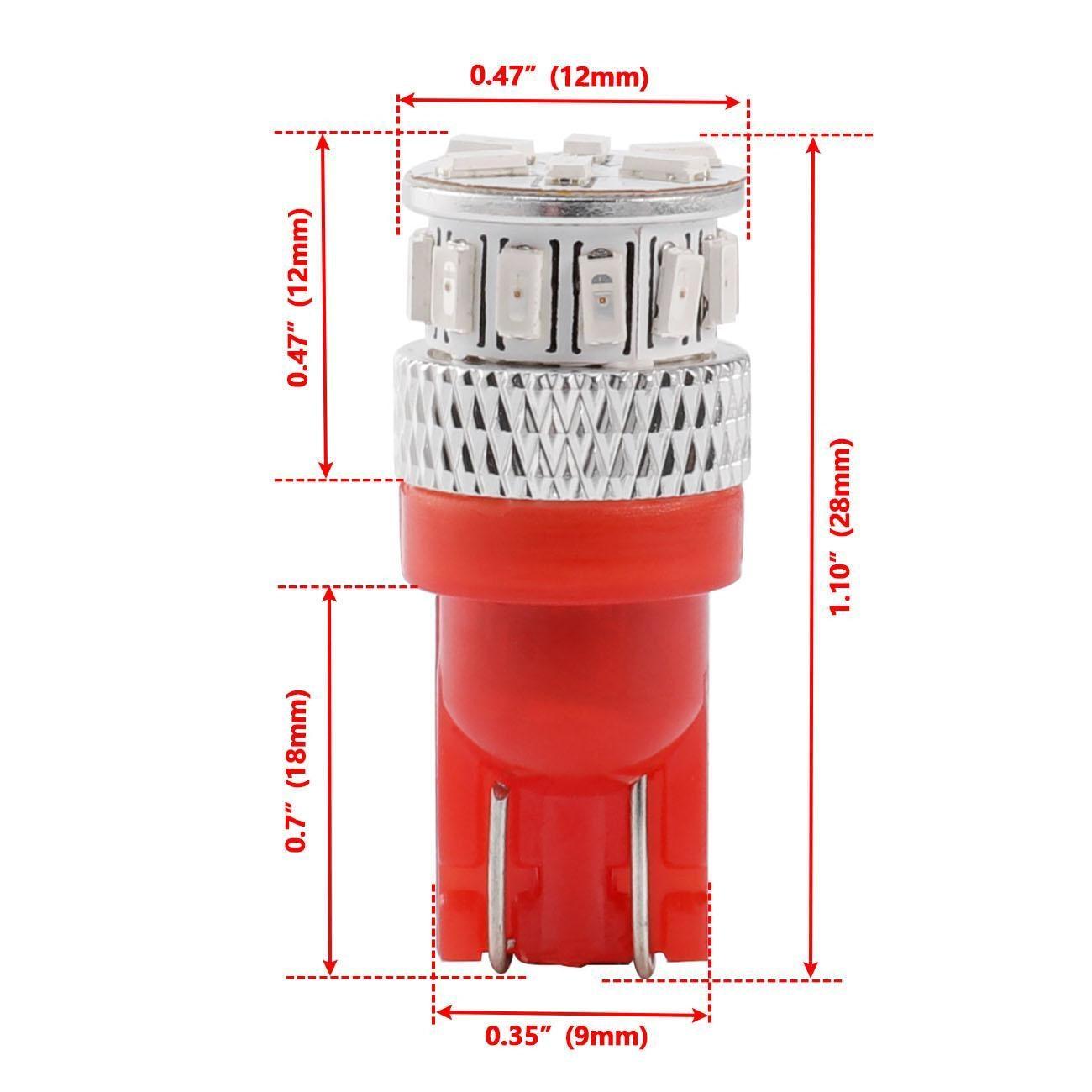 لمبات LED T10 W5W 2825 للوحة ترخيص السيارة/العلامات الجانبية/الإضاءة الداخلية، 4 وات، سطوع عالي 300%، خالية من الأخطاء، لون أحمر | مصباحان 
