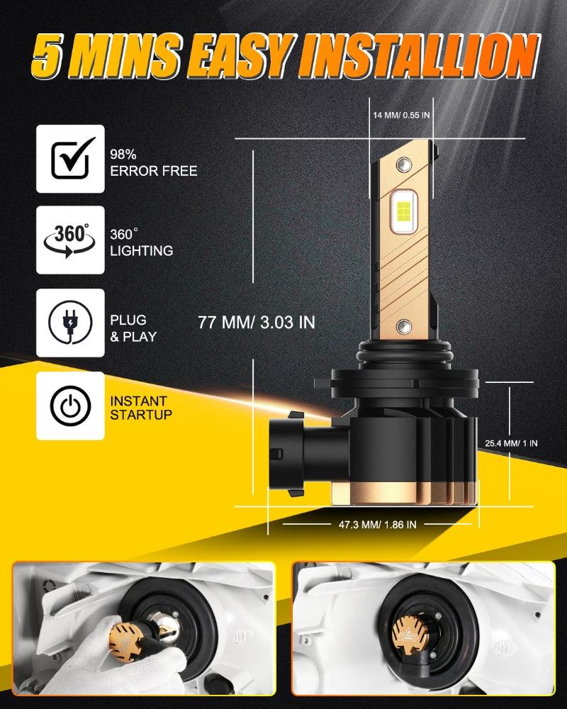 مصابيح ضباب LED HB4 9006، 44 واط، 8000 لومن، 6500 كلفن، لون أبيض بارد، سلسلة Z3 | مصباحان