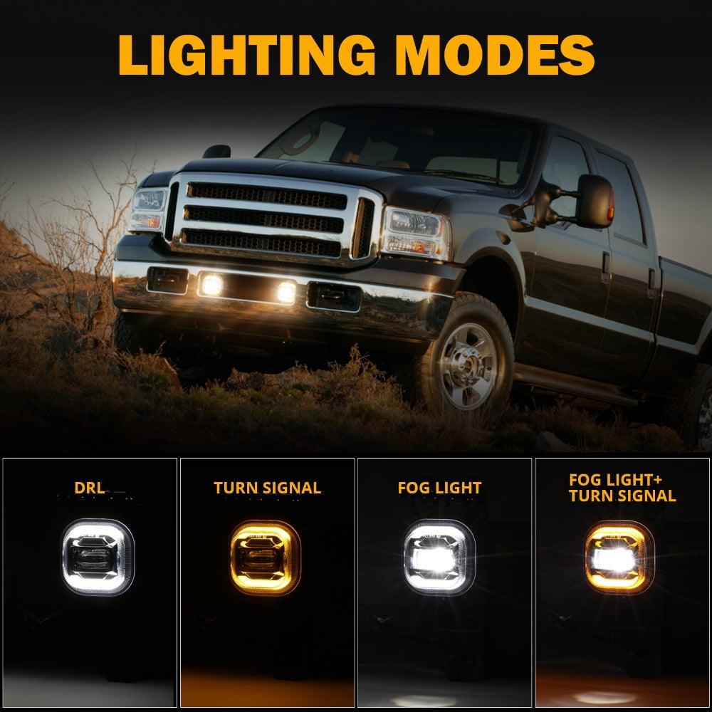LED Fog Lights with White DRL &amp; Amber Turn Signals for FORD F250 F350 F450 F550 Super Duty 2005 2006 2007 