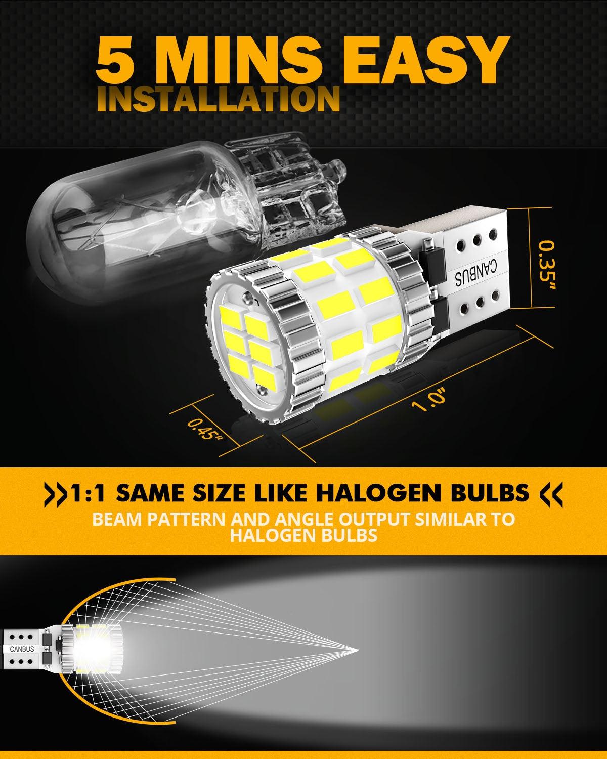 168 2825 W5W T10 LED License Plate/Side Marker/Interior Light Bulbs 3W 400% Brighter Canbus Error Free White B1 Series | 2 bulbs 