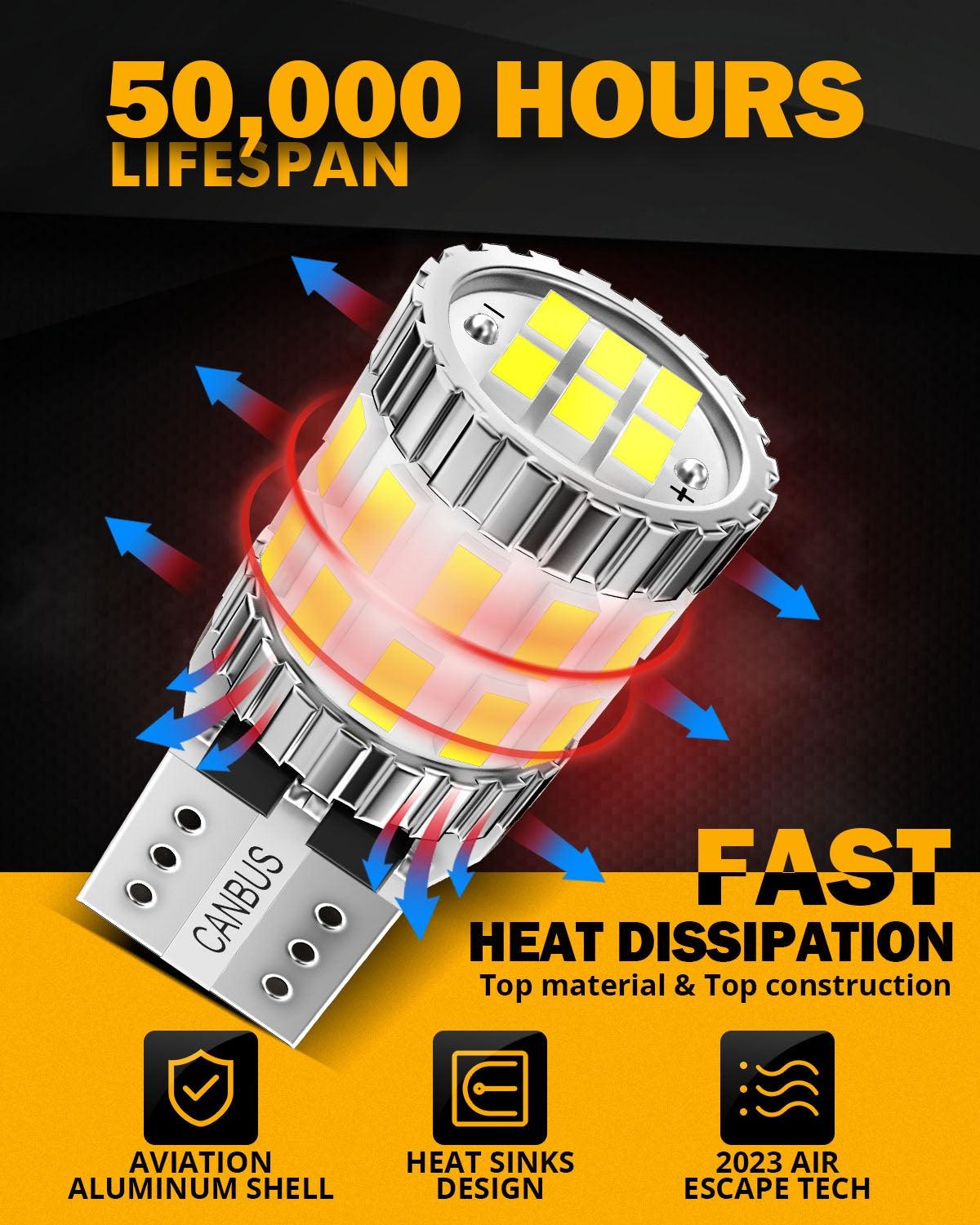 168 2825 W5W T10 LED License Plate/Side Marker/Interior Light Bulbs 3W 400% Brighter Canbus Error Free White B1 Series | 10 Bulbs 