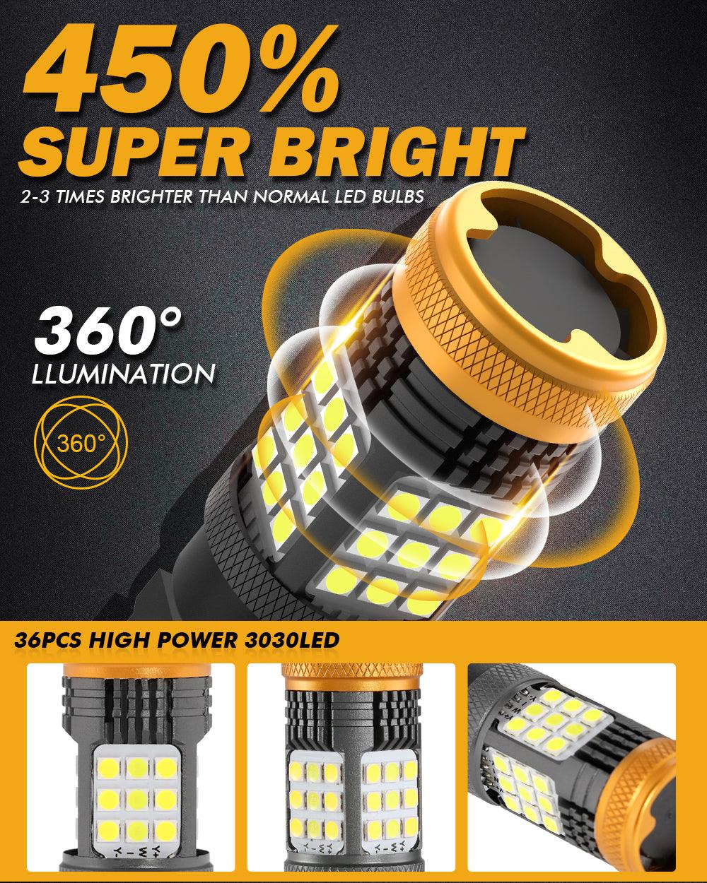 3157 7443 1157 1156 BAU15S White Amber Red LED Turn Signal DRL Brake Tail Reversing Light Bulbs LED Bulbs 56W 600% High Brightness CAN-Bus Error Free B21 Series | 2 Bulbs