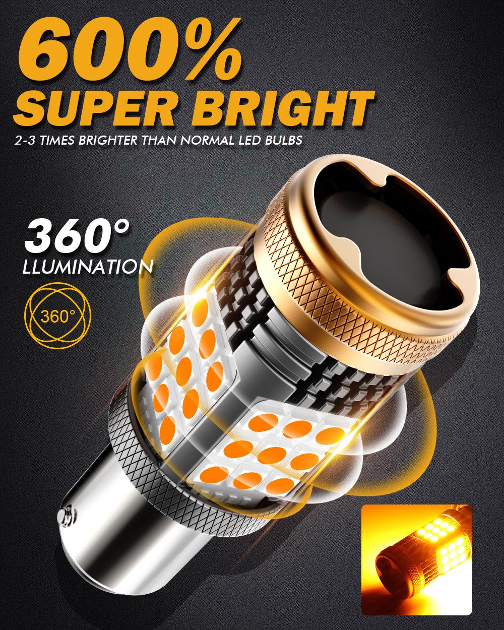 1156 BA15S LED Turn Signal Light Rear/Front, Side Maker Light Bulbs 56W 600% High Brightness CAN-Bus Error Free 3000K Amber B21 Series |2 Bulbs 