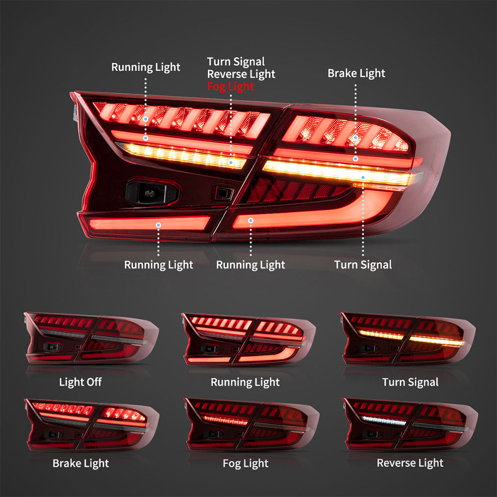 LED Tail Light Assembly With Full LED Dynamic Welcome Lighting For 2018-2022 Honda Accord 10th Gen