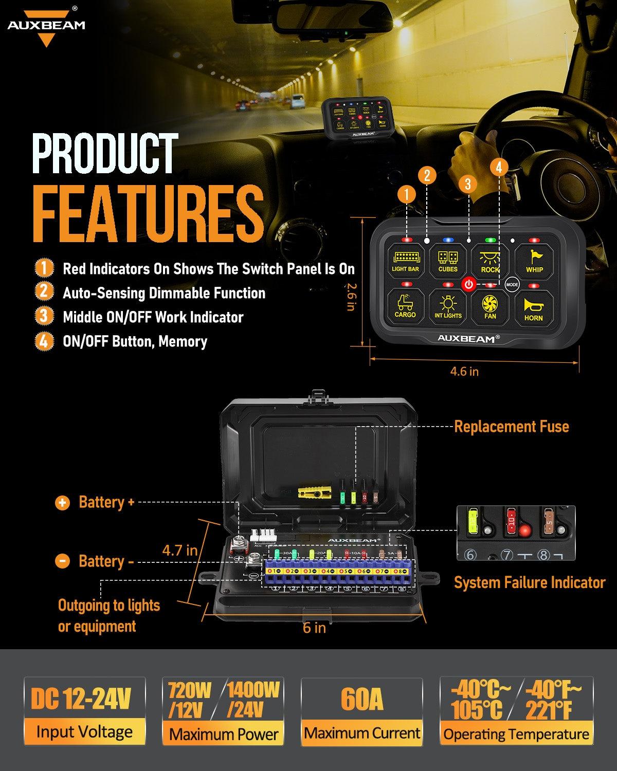 AR-800 RGB Switch Panel with APP+22 Inch 5D-PRO LED Light Bar, Toggle/Momentary/Pulsed Mode Supported 
