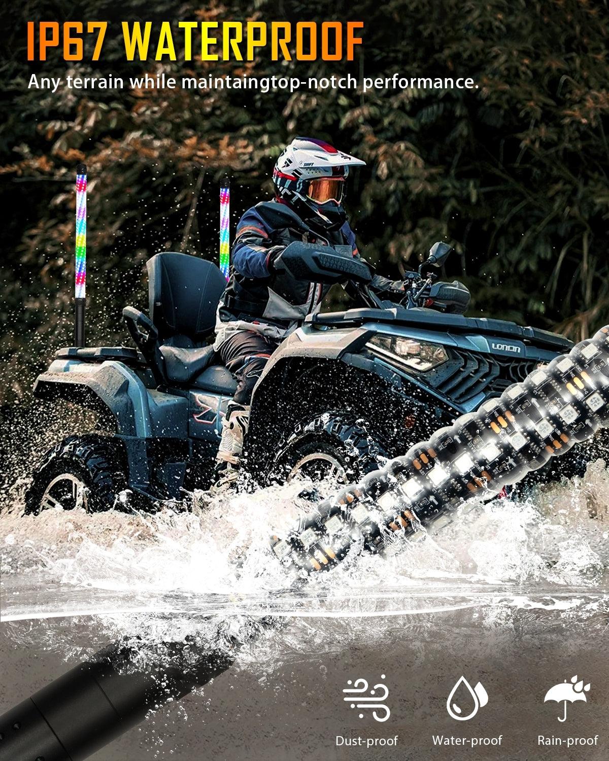 New 2.2FT LED RGB Whip Lights with Turn Signal & Brake Light, Bluetooth APP/ Remote Control