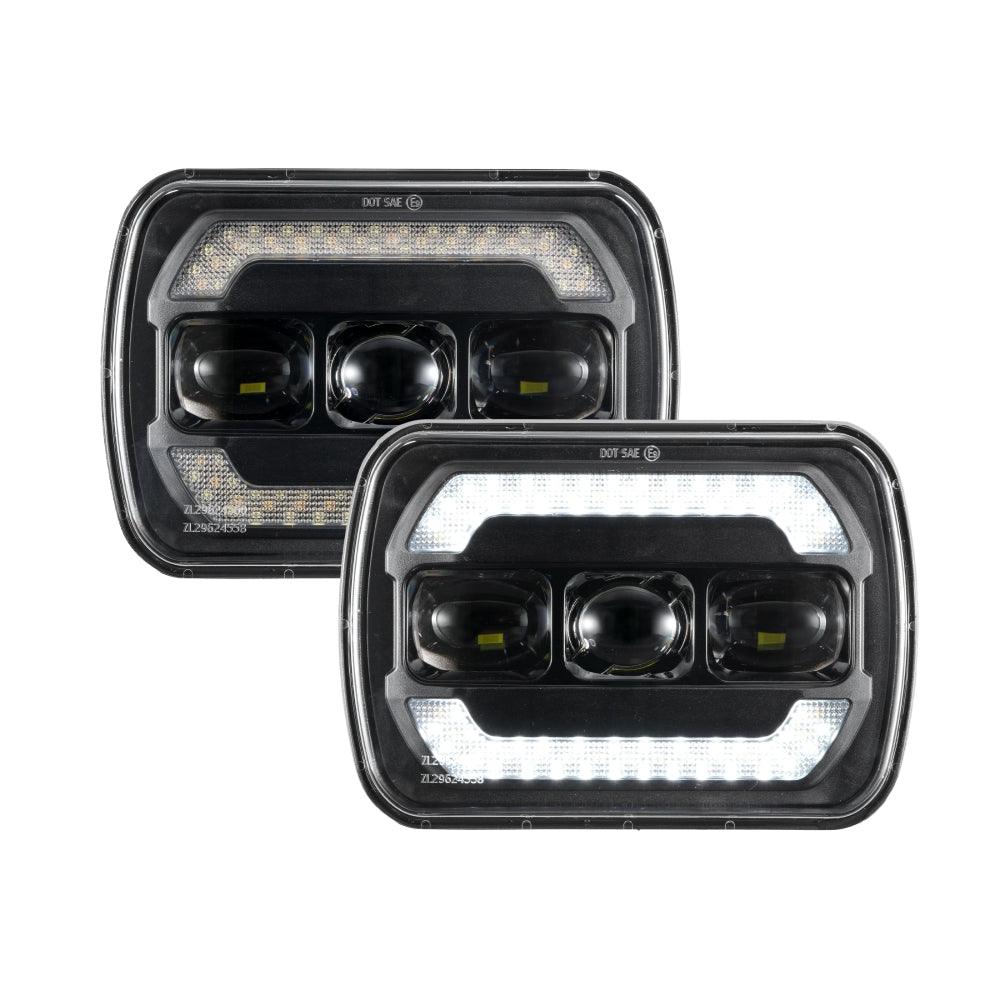 (2pcs/set) 7x6 Inch Sealed Beam LED Headlights with Hi-Lo Beam Yellow Turn Signal White DRL Lamps