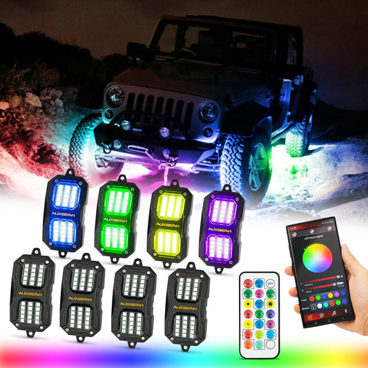 NEW Vibrant Series | 8PCS RGB LED Rock Lights Kit Multicolor Neon Underglow Lights with Bluetooth APP & Remote Control