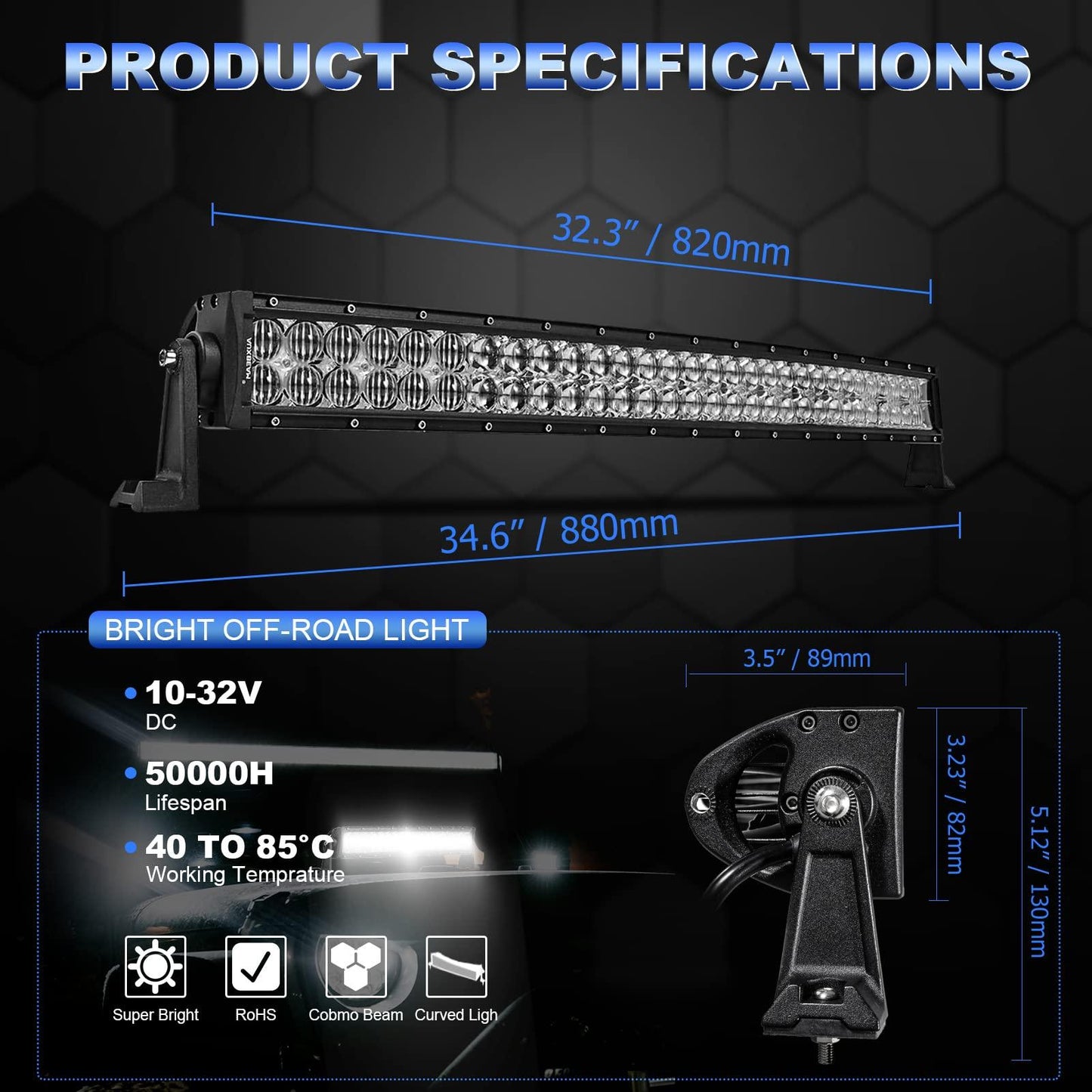 5D Series 32 Inch Combo Beam Dual Row Curved Off Road LED Light Bar