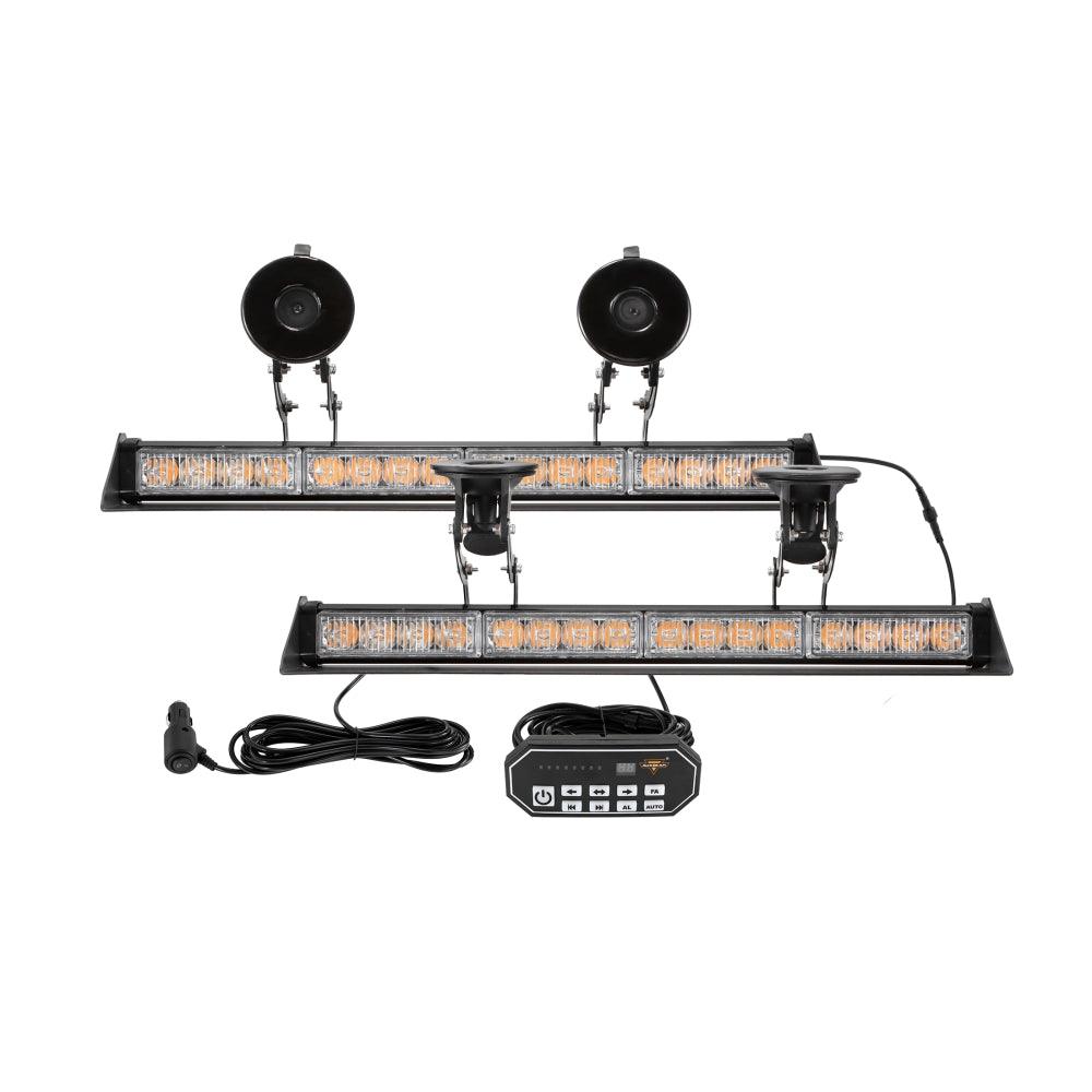 شريطان ضوئيان وامضان مقاس 17 بوصة على الزجاج الأمامي ولوحة القيادة مزودان بـ 20 نمطًا وامضًا مع حامل شفط للمركبات والشاحنات والسيارات الرياضية متعددة الاستخدامات والمركبات الرباعية