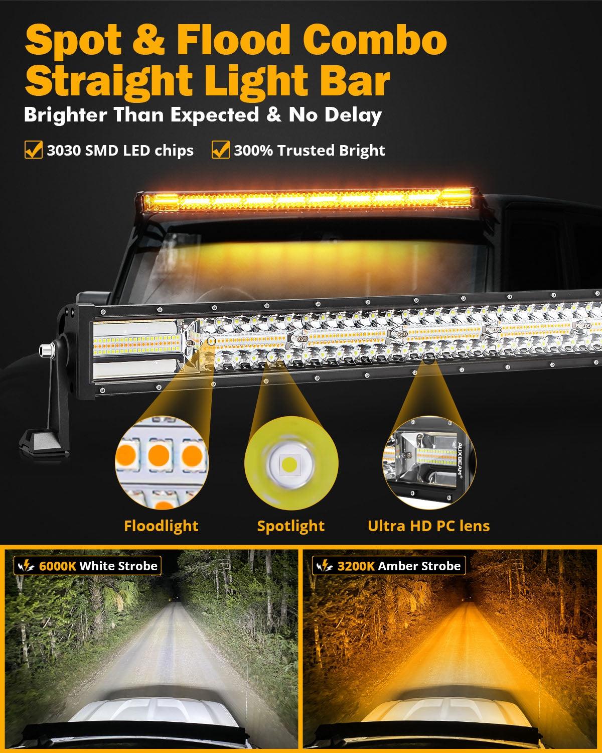 6 Modes Series 42 Inch White&Amber Straight Off Road Led Light Bar