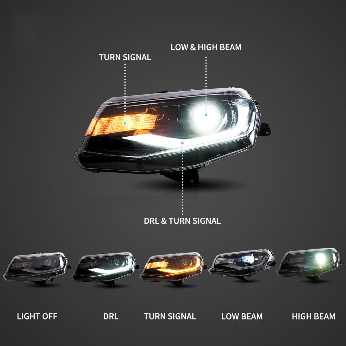 مجموعة مصابيح أمامية LED مزدوجة الشعاع باللون الأسود لسيارة شيفروليه كامارو الجيل السادس 2016-2022