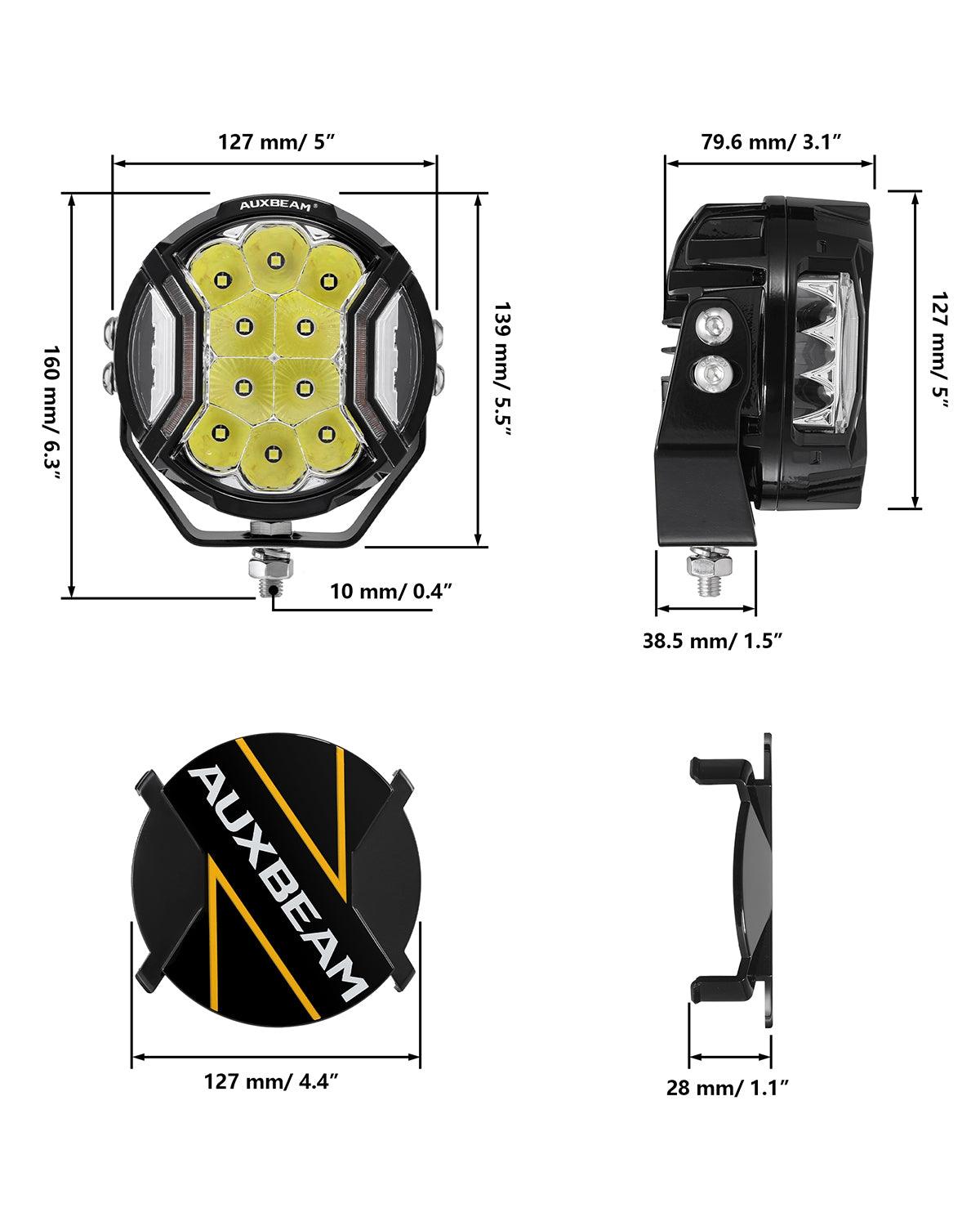 V-ULTRA Series | 5 Inch 172W LED Side Shooter Amber/White Pod Lights with Amber DRL - Auxbeam  – éclairage LED auto