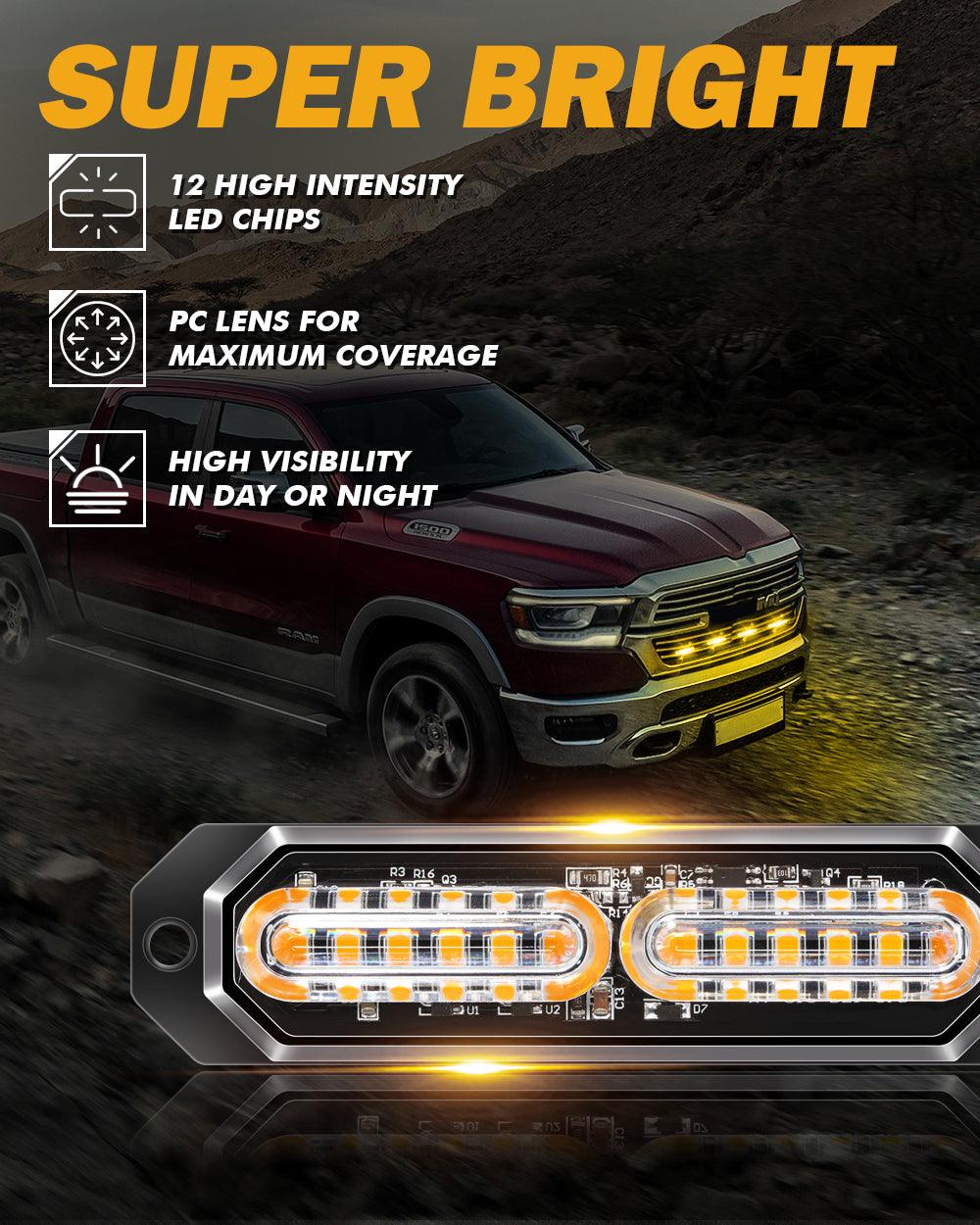(4 قطع/مجموعة) 12 مصباح LED للطوارئ مثبت على السطح لمصابيح ستروب للشاحنات والمركبات والسيارات الرباعية والشاحنات الصغيرة 