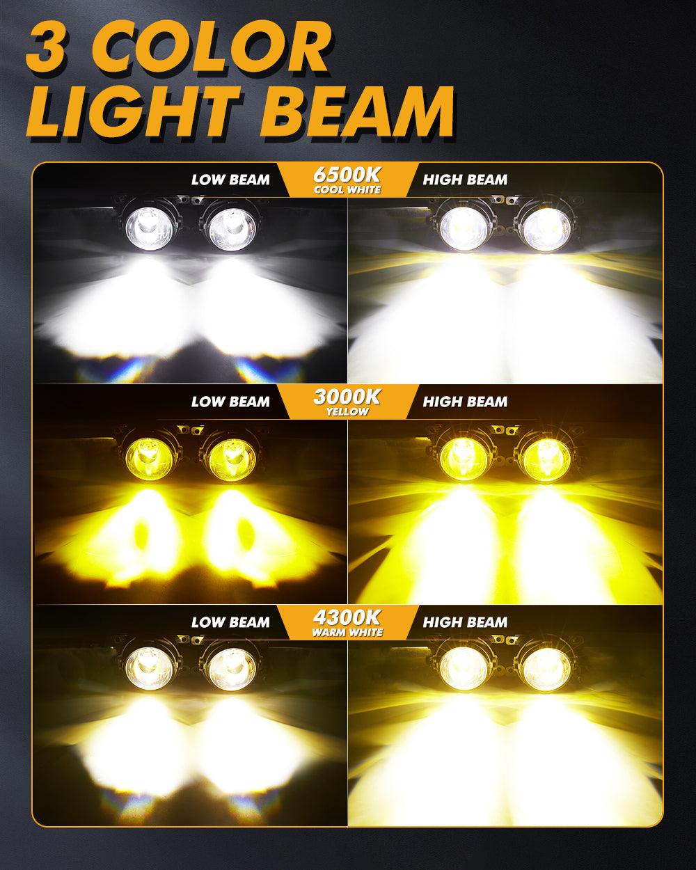 🆕ضوء ضبابي بعدسة عرض ثنائية LED مقاس 3 بوصات بقوة 104 وات، بثلاثة ألوان، مع شعاع عالٍ مساعد لتويوتا/هوندا | قطعتان/مجموعة