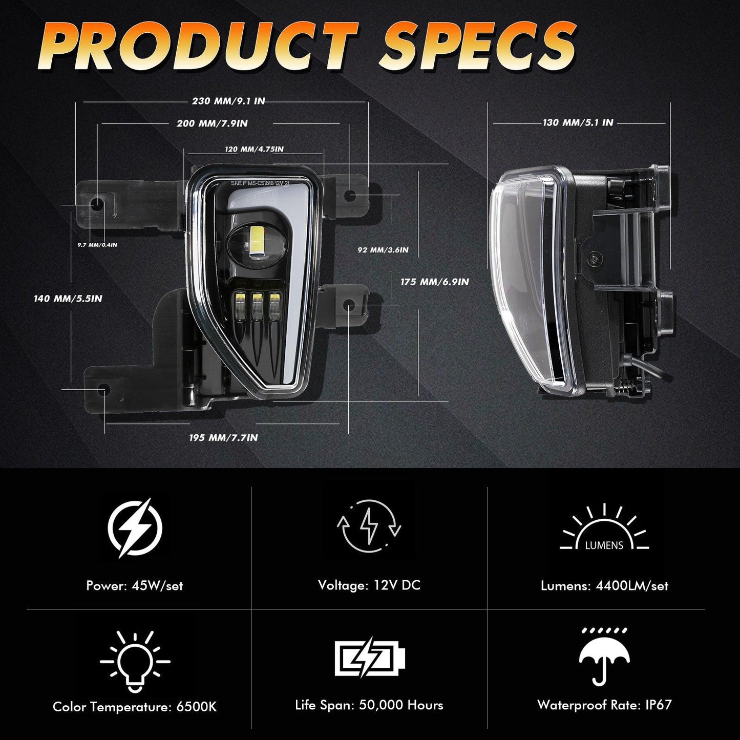 مصابيح ضباب LED DOT بقوة 45 واط (قطعتان/مجموعة) لسيارة سيلفرادو 1500