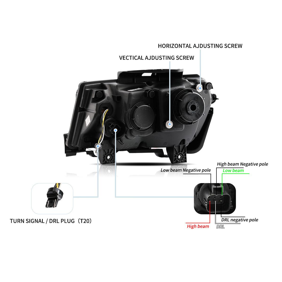 مجموعة مصابيح أمامية LED RGB ثنائية الشعاع، لون أسود لسيارة شيفروليه كامارو موديلات 2014-2015