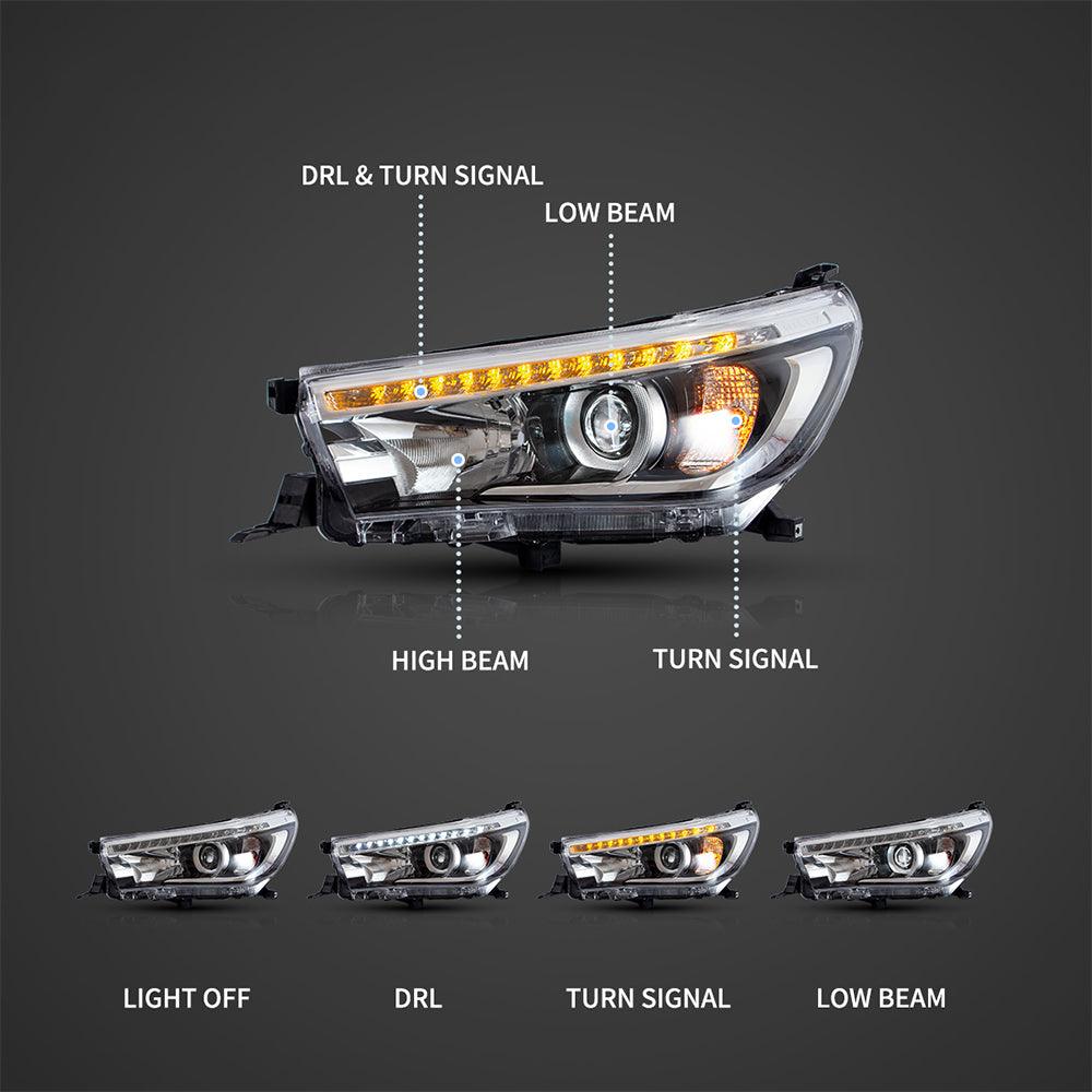 LED Headlight Assembly Dual Beam Projector Black For 2015-2020 Toyota Hilux SR5 8th Gens (GUN125, GUN126R) Pre-Facelift