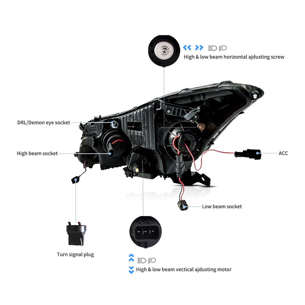 LED Headlight Assembly Projector Black For 2008-2012 Honda Accord 8th Gen Inspire US Type