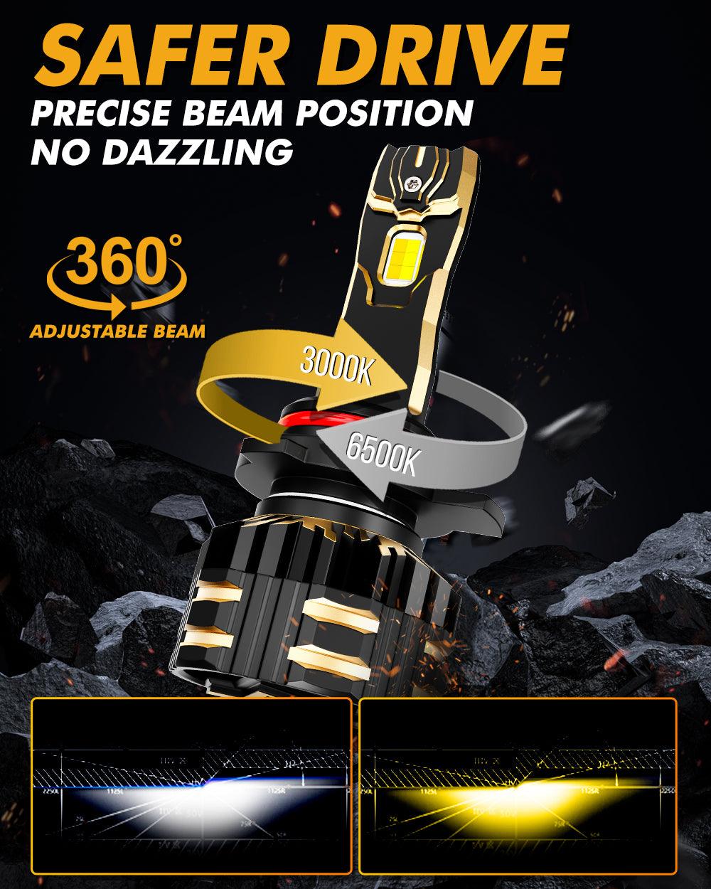 9012/HIR2 LED Headlight Bulbs 110W 25000LM GX Bi-Color Series High Power & Brightness Dual Color Switchback | 2 Bulbs - Auxbeam  – éclairage LED auto