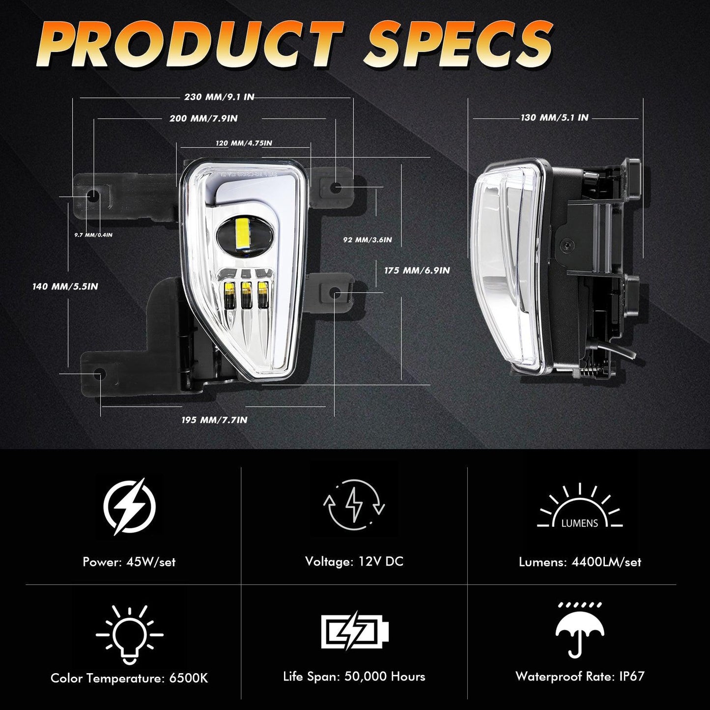 (2pcs/set) 45W DOT Approved LED Fog Lights with DRL for 2016-2018 Chevy Silverado 1500 (Chrome) 