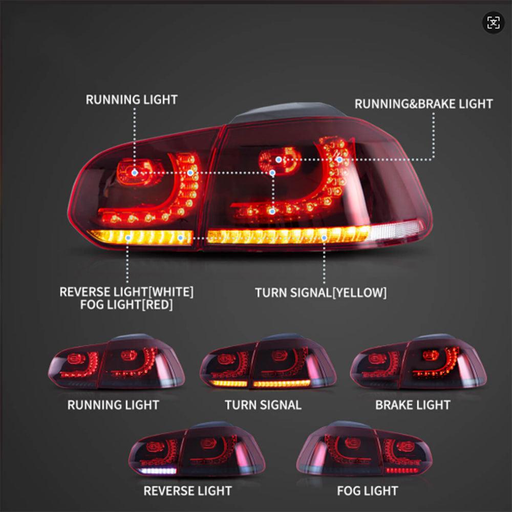 مجموعة مصابيح خلفية LED مع إشارة انعطاف متسلسلة باللون الكهرماني لسيارة فولكس فاجن جولف Mk6 Hetchback موديلات 2008-2014