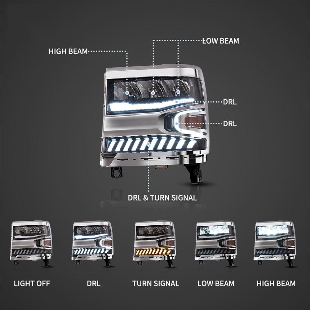 LED Headlight Assembly Reflection Bowl Chrome For 2016-2018 Chevrolet Silverado 1500 4th Gen Facelift