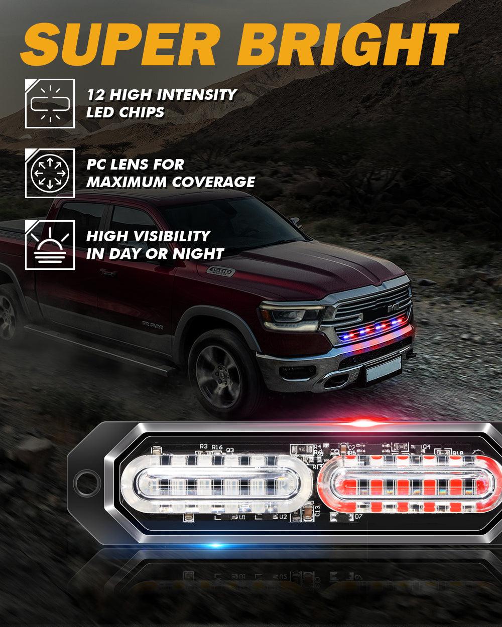 (4 قطع/مجموعة) 12 مصباح LED للطوارئ مثبت على السطح لمصابيح ستروب للشاحنات والمركبات والسيارات الرباعية والشاحنات الصغيرة 