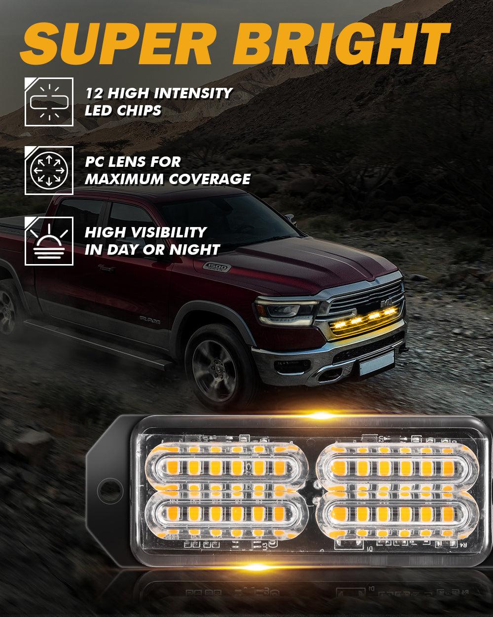 (4 قطع/مجموعة) 24 مصباح LED للطوارئ مثبت على السطح لمصابيح ستروب للشاحنات والمركبات والسيارات الرباعية والشاحنات الصغيرة 