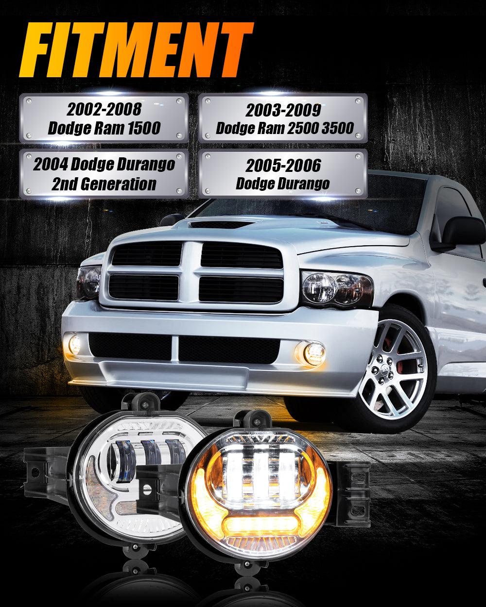 (2pcs/set) LED Fog Light Assembly w/ DRL+ Turn Signal Light for Dodge Ram 1500 2002-2008, Dodge Ram 2500/3500 2003-2009(Chrome) 