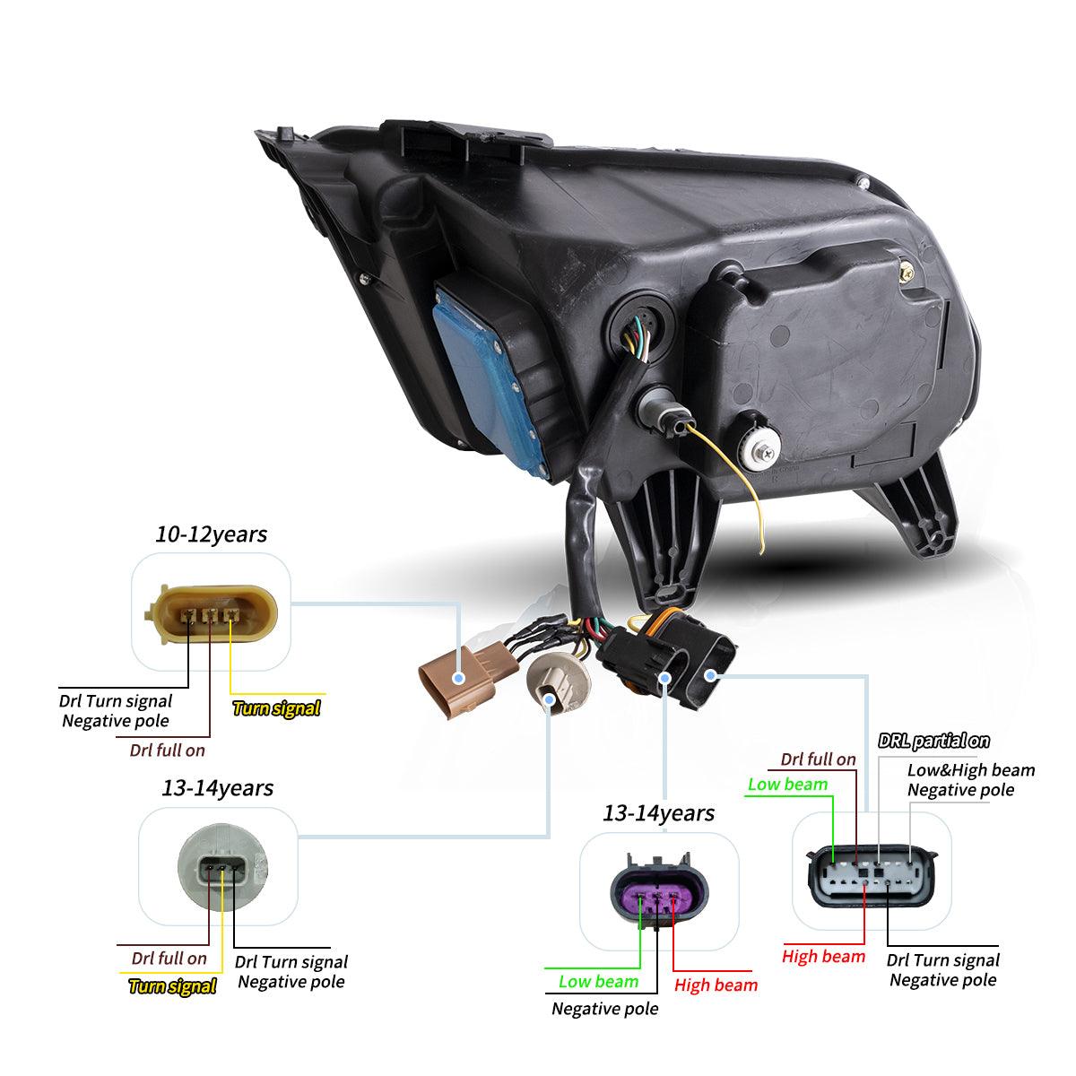 LED Headlight Assembly Dual Beam Projector Black For 2010-2014 Ford Mustang 5th Gen Facelifted