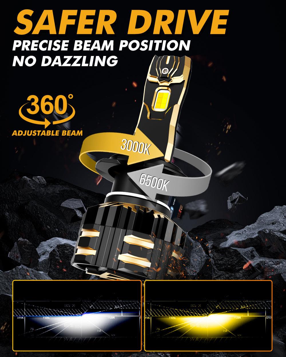 H7 LED Bulb Fog Lights/Low Beam Lights 110W 25000LM GX Bi-Color Series High Power & Brightness Dual Color Switchback | 2 Bulbs - Auxbeam  – éclairage LED auto