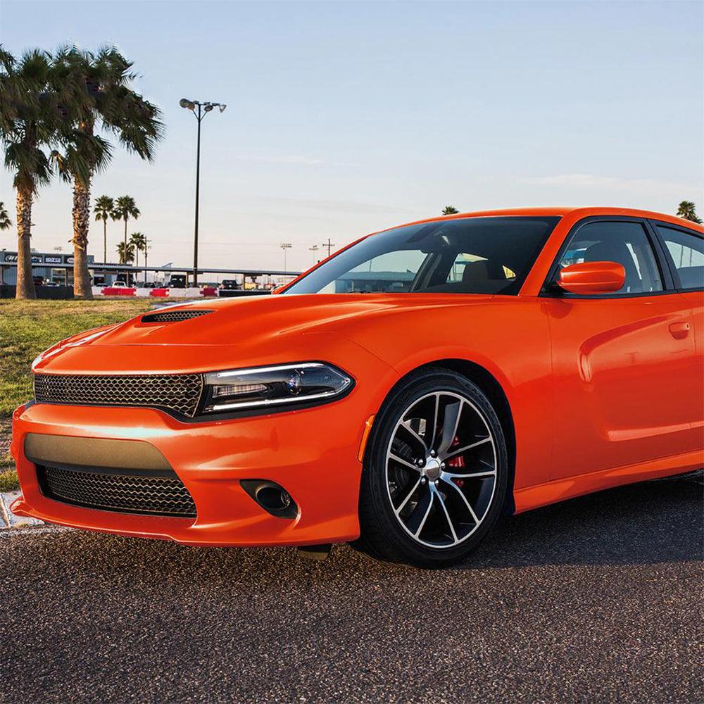 مجموعة مصابيح أمامية LED بنمط RGB مع جهاز عرض مزدوج الشعاع باللون الأسود لسيارة Dodge Charger الجيل السابع (LD) موديلات 2015-2023