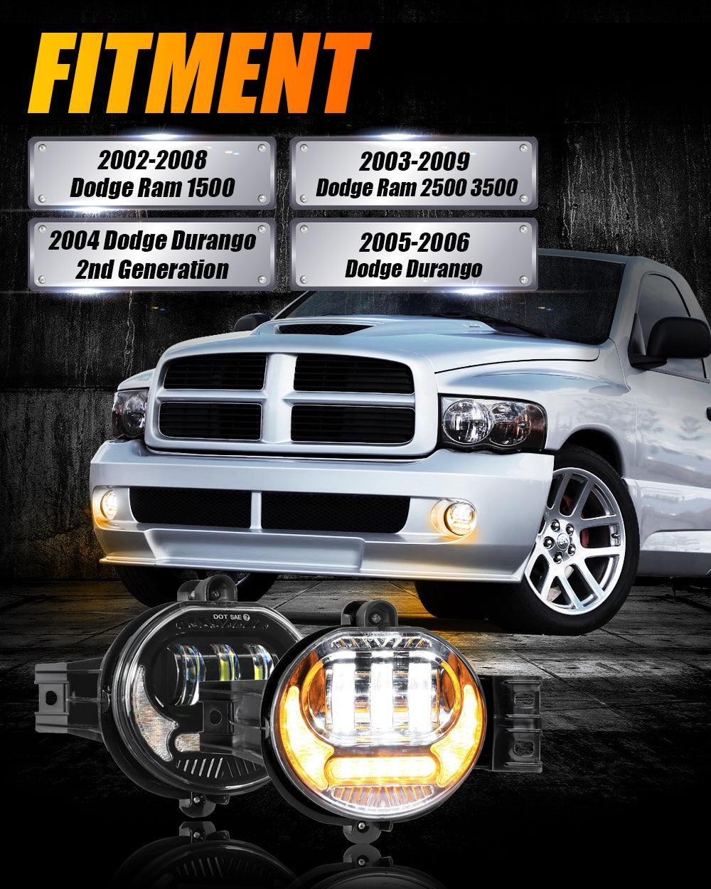 (2pcs/set) LED Fog Light Assembly with DRL and Turn Signal for Dodge Ram 1500 2002-2008, Dodge Ram 2500/3500 2003-2009 Black