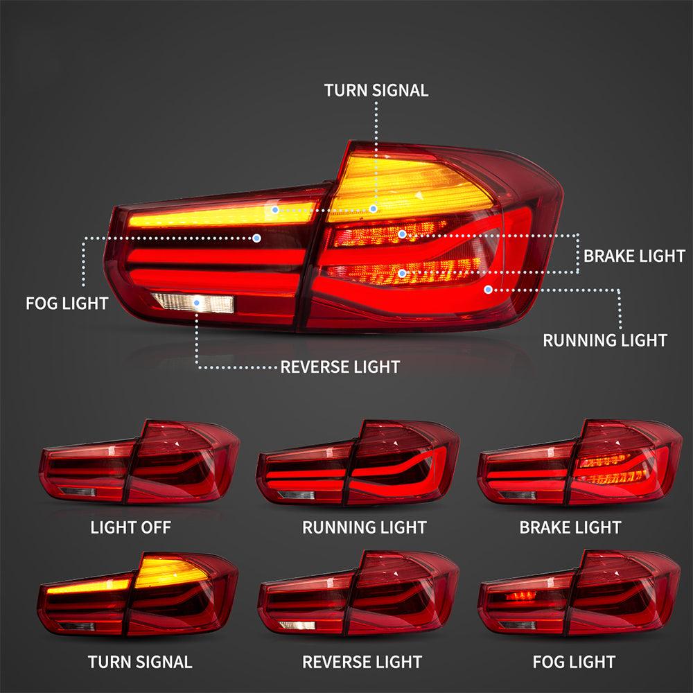 مجموعة مصابيح خلفية LED مع إشارة انعطاف متسلسلة باللون الكهرماني لسيارة BMW الفئة الثالثة الجيل السادس (F30 F35 F80) موديلات 2012-2019