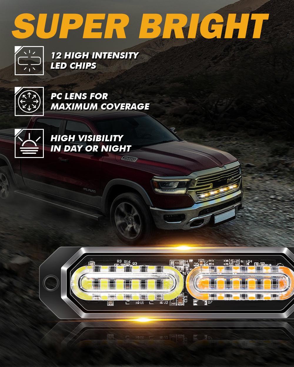 (4 قطع/مجموعة) 12 مصباح LED للطوارئ مثبت على السطح لمصابيح ستروب للشاحنات والمركبات والسيارات الرباعية والشاحنات الصغيرة 