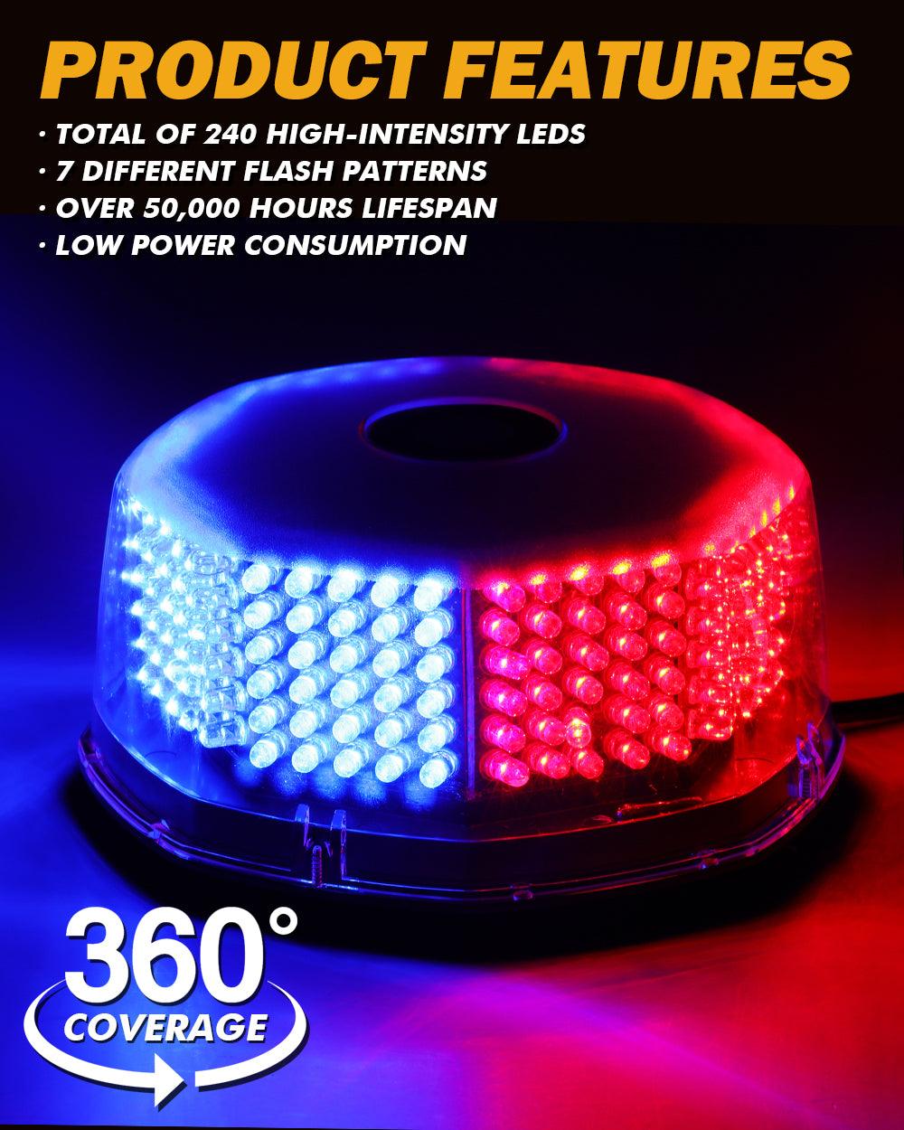 240 LED Emergency Warning Rotating Strobe Beacon Light with Magnetic Base for 12V Vehicle Cars Truck Snow Plow